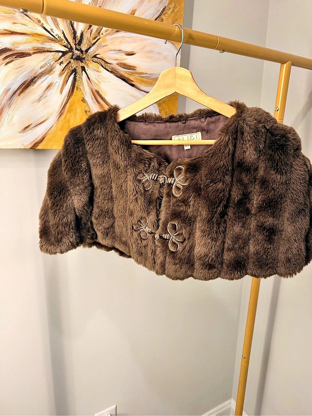 ALIB Faux Fur Cropped Jacket Brown Size 14/16 Like New
